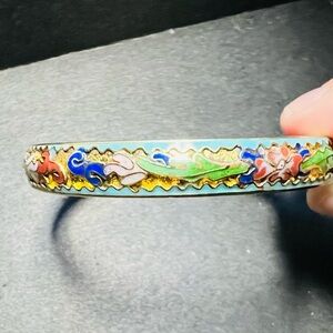 57. Cloisonné Floral Enamel Bracelet with Gold Accents
